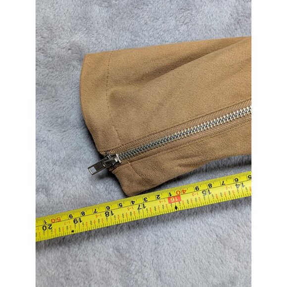 Forever 21 Faux Suede Motto Jacket Womens Size Medium Beige Notched Lapels - Picture 8 of 10